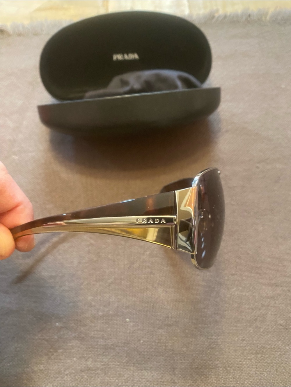 Prada Silver Aviator Sunglasses with Dark Brown Lenses